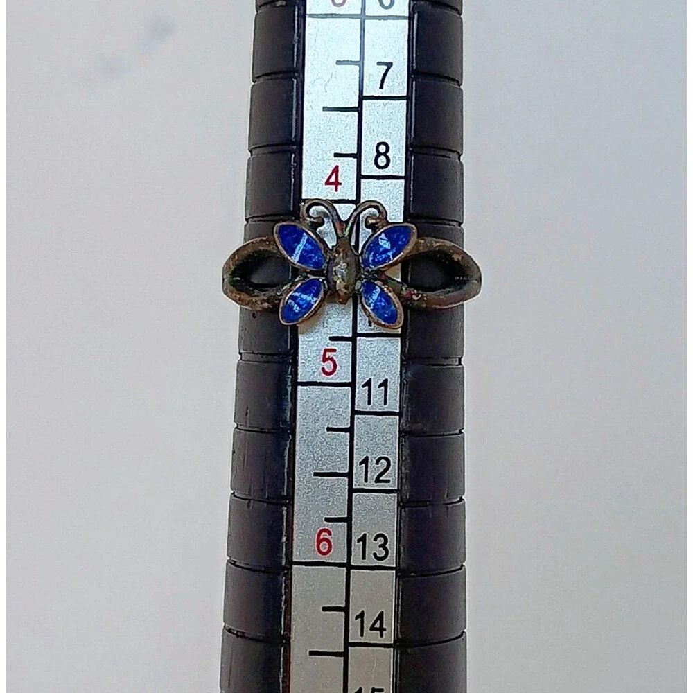 Vintage Nevada Silver Mine 925 Sterling Silver Blue Butterfly Ring Sz 4.5 Adjust